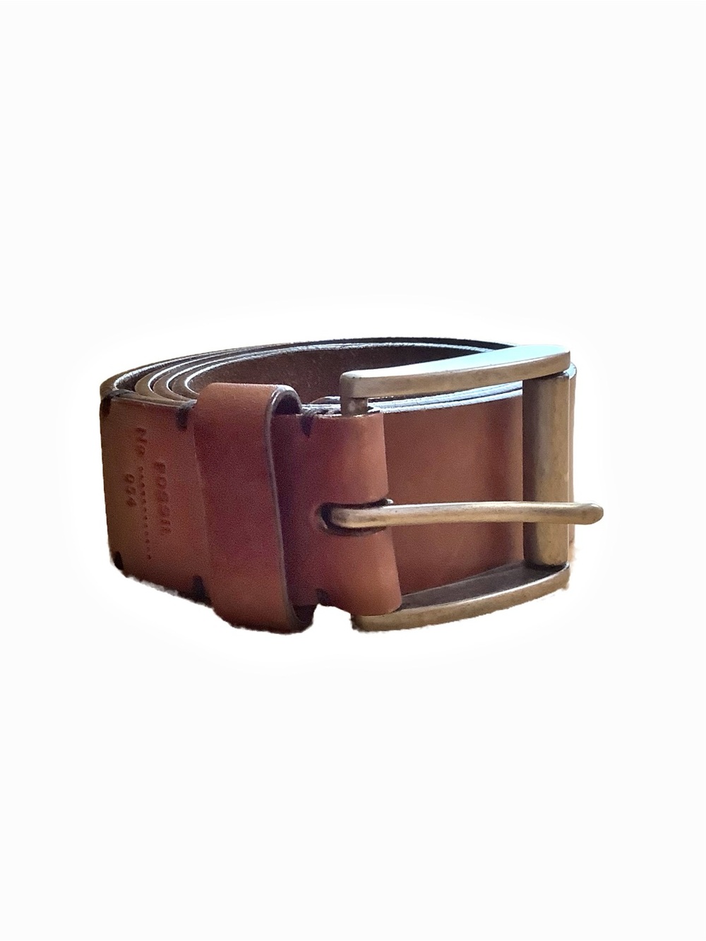Fossil Size 38 Genuine Brown Leather Belt Silver Buckle